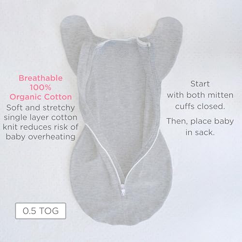 Image of SwaddleDesigns Organic Transitional Swaddle Sack, Arms Up Half-Length Sleeves & Mitten Cuffs, Most Gradual Transition Swaddle