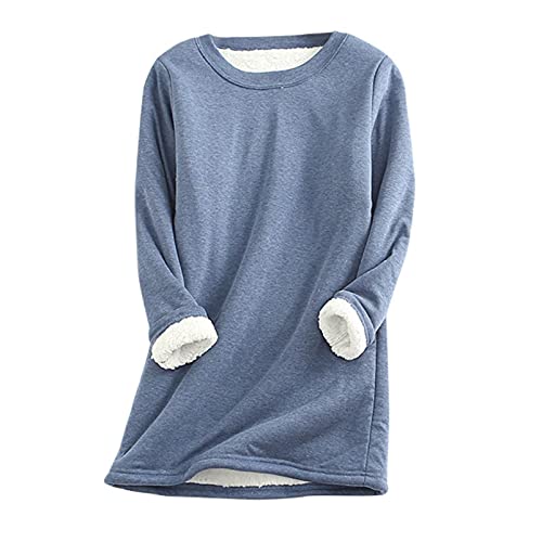 OutTop Women Tunic Tops for Leggings Winter Warm Sherpa Fleece Lined Loungewear Undershirt Long Johns Thermal Underwear (Blue, L)