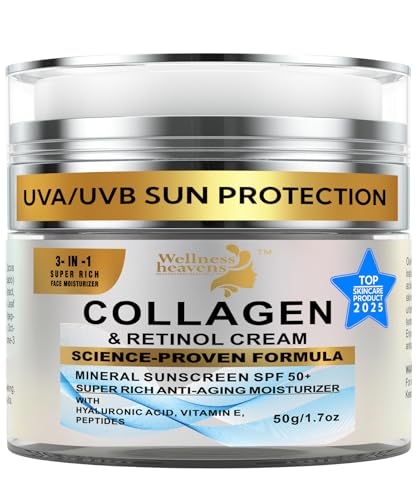 Anti-Aging Face Moisturizer for Face, Collagen, Retinol, Hyaluronic Acid Cream, Age-Defying, Lift & Firm Cream, Face Moisturizer with SPF, Daily Face Sunscreen, Lotion, Great for Dry, Aging Skin 1.7oz