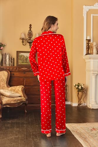Image of Ekouaer Women's Classic Button Down Long Satin Silk Pajama Set