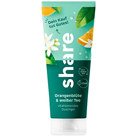 share Duschgel Orangenblüte & weißer Tee 250 ml - Duschbad spendet ein Hygieneprodukt an einen Menschen in Not - veganes, leicht biologisch abbaubares Duschgel ohne Mikroplastik Cover