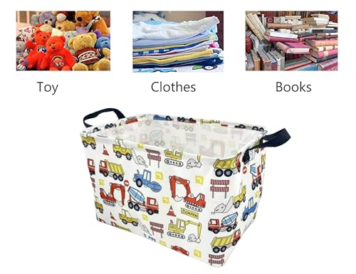 Image of Rectangle Storage Basket Cute Canvas Organizer Bin for Pet /Children Toys, Books, Clothes Perfect for Rooms /Playroom (Vehicle)