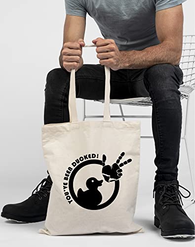 YOU'VE BEEN DUCKED Bag, Duck Duck Tote Bag, Purse For Duck Lovers, Carrying Sack, Rubber Duck Bag, Carryall, Duckers, Luggage - Natural Canvas Tote Bag3