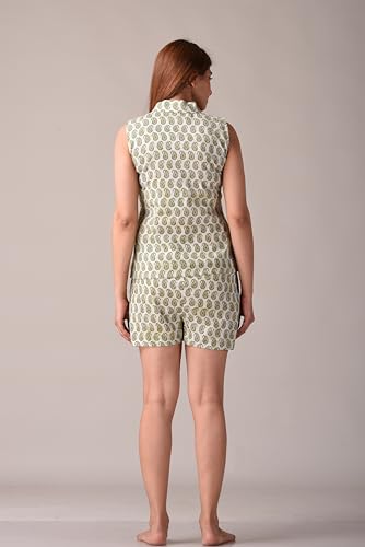 Image of Women Pure Cotton Printed Top & Shorts Set, Nightwear, Nightsuit Set, Sleepwear, Loungewear (Combo of Top and Shorts)