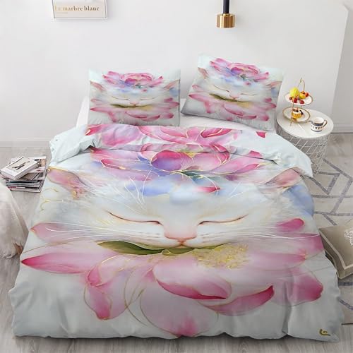 Parure de lit chat 200x200 housse de couette microfibre douce avec fermeture éclair