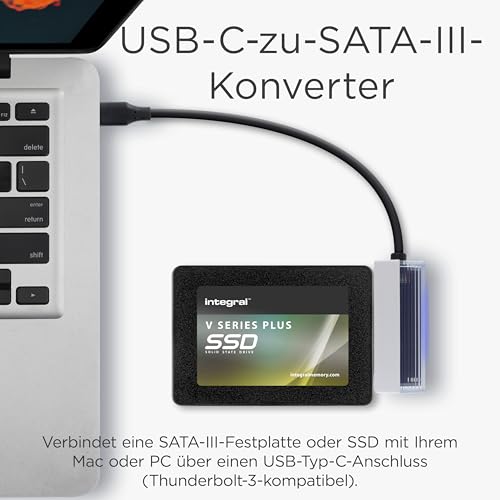 Image of Integral USB C to SATA III SSD Adapter with Cable, 2.5 inch SATA Hard Drive to USB Type C Converter, Compatible with 2.5 inch SATA I /II /III HDD and SSD For Mac or PC