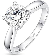 1.5CT Genuine Moissanite Solitaire Engagement Ring for Women,Round Cut D Color VVS1 Lab Created D...