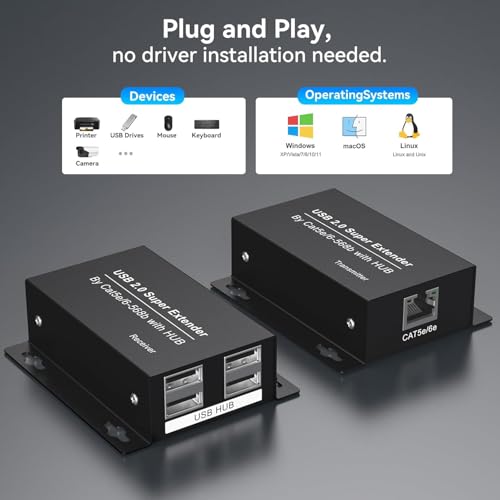 Image of USB Extender Over Ethernet USB 2.0 HUB RJ45 Cat5e /6, 196ft /60m, up to 480Mbps Transfer Rate No Driver Required Supports POC Power Supply, Supports Connecting Keyboard Mouse U Disk Printer etc.