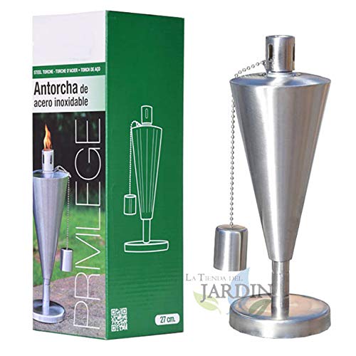Suinga ANTORCHA Acero Inoxidable Privilege 27 cm. Recargable con parafina y citronela, para ahuyentar los Mosquitos y Otros Insectos voladores