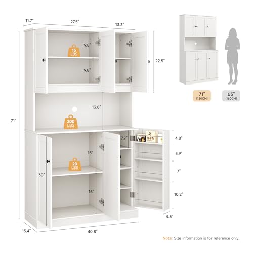 71-Tall-Kitchen-Pantry-Storage-Cabinet-with-Microwave-Stand-Door-Shelf-Freestanding-Kitchen-Hutch-with-6-Doors-and-Adjustable-Shelves-Modern-Food-Pantry-for-Kitchen-Dining-Room-White 71 Tall Kitchen Pantry Storage Cabinet with Microwave Stand Door Shelf Freestanding Kitchen Hutch with 6 Doors and Adjustable Shelves Modern Food Pantry for Kitchen Dining Room White