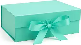 Caixa Para Presente Reforçada Rígida de Papel com Imã e Laço Cetim Embalagem PegPack (Verde Piscina, 23x17x7cm)