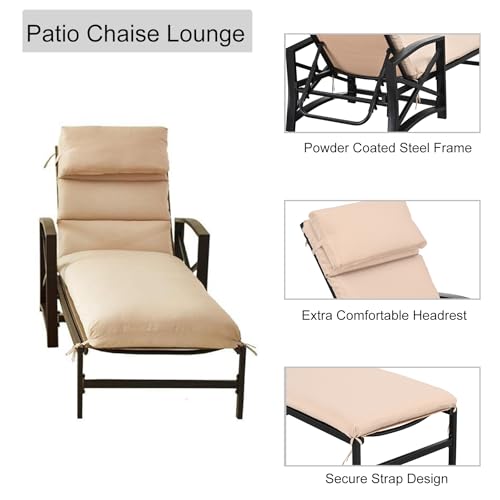 Image of LOKATSE Home Patio Chaise Lounge Chairs Set of 4 Outdoor Teslin Furniture Reclining Adjustable with Cushion and Soft Pillow for Pool,Deck,Yard