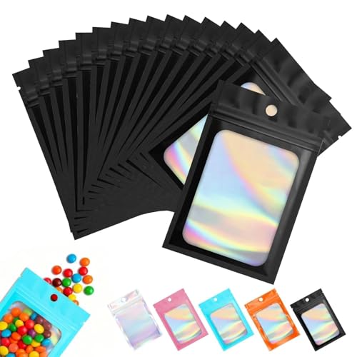 Mylar Bags 130 Stück Mylar Beutel Wiederverschließbare Geruchsdicht für Essen Süßigkeiten Schmuck Partygeschenke 7x10cm Schwarz