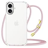 YESPURE Clear Case for iPhone 17 Adjustable Lanyard Crossbody Neck Strap Women Soft TPU Rubber Bumper Case Cover Transparent Shockproof Protective Phone Case for iPhone 17 - Rose Gold
