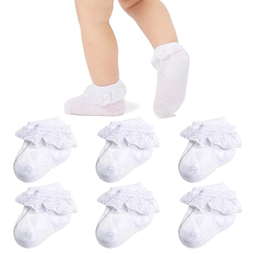 Image of Mini angel Baby Lace Socks Baby Girl Double/Eyelet Lace Ruffle Frilly Socks for Newborn Infant and toddlers Gift Set