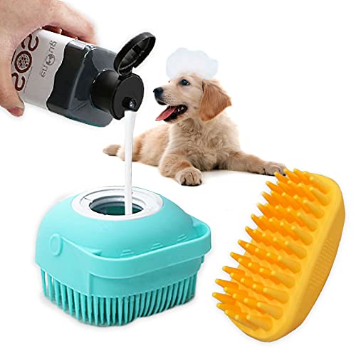 NIITAWH 2 Pack Dog Bath Brush Pet Shampoo Dispenser Brush Silicone Dog Grooming Brush Pet Massage Bath Brush for Short Long-haired Dogs