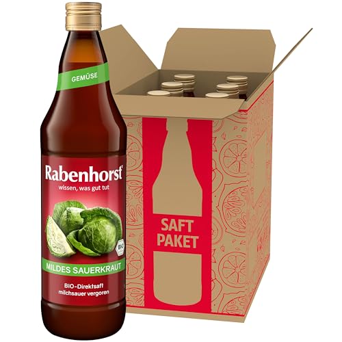 RABENHORST Mildes Sauerkraut BIO 6er Pack (6 x 700 ml) - Milchsauer vergorener Sauerkraut - Direktsaft
