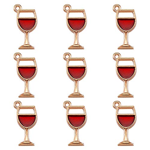 Pandahall 100Pcs Enamel Red Wine Charms Pendants Mini Wine Glass Charms Light Gold Plated Dangle Beads For Women Lady Jewelry Making Birthday Wine Tasting Party Accessories Supplies Hole: 1.5Mm #TOP18
