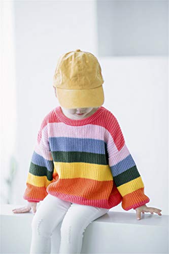 Image of Mud Kingdom Girls Boys Sweaters Rainbow Stripes Crewneck Knit Pullover Fall 2-9 Years