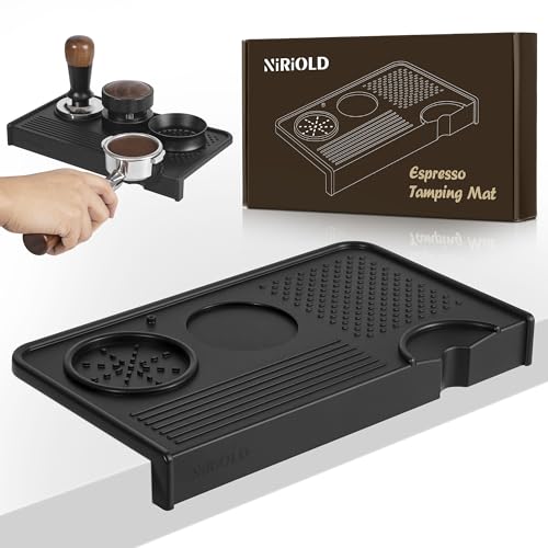 Comparison: Best Espresso Tamping Mat 6 NiRiOLD Espresso Tamping Mat, Coffee Tamper Mat, Food Grade Silicone 10.43″×5.63″ Portafilter Mat for Barista Espresso Machine Acceessories, Waterproof Heat Resistant Tamp Station for counter (Black)