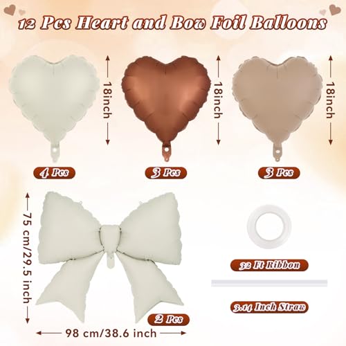 Image of 12 Pcs 18 Inch Heart Balloons and 38 Inch Bow Balloons, Large Foil Bow Heart Balloon Bow Party Decorations for Birthday Baby Shower Valentines Wedding Party