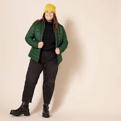 Amazon Essentials Damen Leichte, Langärmelige, Wasserabweisende, verstaubare Pufferjacke (Erhältlich in Übergröße), Dunkelgrün, S