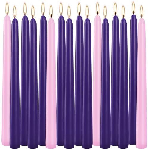 16 Pack Advent Taper Candles Premium Hand Dipped 10in Unscented Christmas Taper Candles - Ideal for Seasonal Celebrations Holidays Church Celebration Party