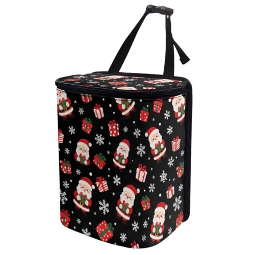 Image of Talayituse Santa Claus Gift Print Car Trash Can Portable Auto Garbage Bin Multifunctional Vehicle Interior Accessories with Adjustable Straps Universal Fit Truck SUV Sedan Christmas Decor
