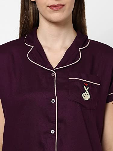 Image of Evolove Women's Polyester Half Sleeves Collared Night Suit Set /Top Pyjama Set Super Soft Comfortable (Nightsuit-Collar-HS-2)