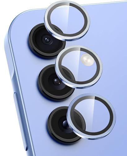 Image of NEW HQ+ CIRCLE Camera Lens Protector For Samsung Galaxy A35 /A55 5G, 9H Tempered Glass Camera Cover Screen Protector Alloy Metal Ring Guard (Pack Of 3 Blue)