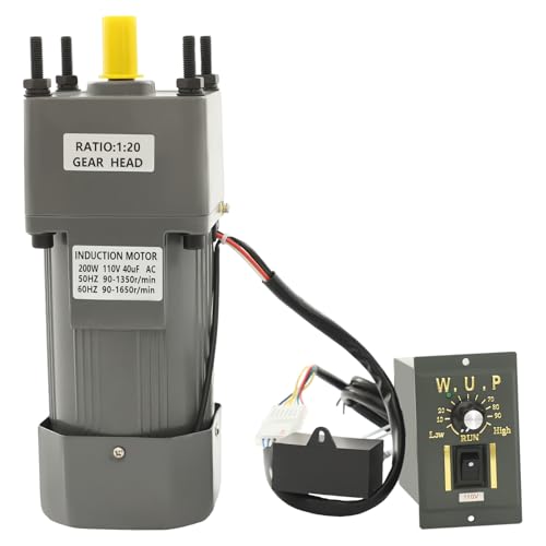 Bacocoo 200W 110V AC Gear Motor with Variable Speed Controller, 20K Reduction Ratio Low RPM Single-Phase Electric Motor for Conveyor, Vending, Textile, Printing Machinery & Industrial Equipment.