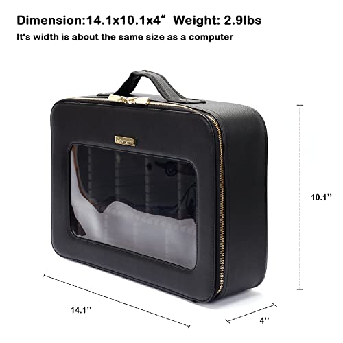Rownyeon Large Makeup Train Case Comestic Bag Makeup Bag Organizer Makeup Organizer Case Eva Waterproof Tpu 14.1" Clear Makeup Bag For Womens #TOP1