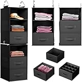 Pipishell 6-Shelf Hanging Closet Organizer with 2 Separable 3-Tier Shelves, 3 Drawers & Side Pockets Closet Organizers and Storage for Wardrobe Organization and Nursery Clothes Organizer, Black