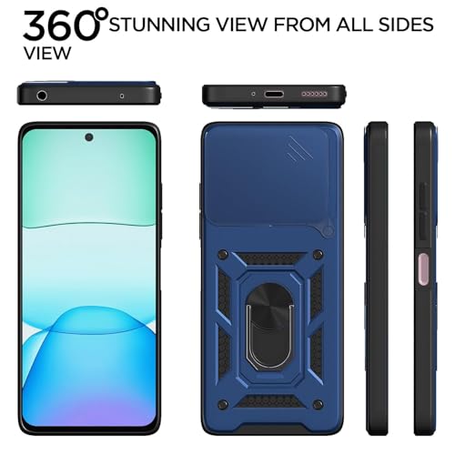Image of Luxe Back Cover for Poco M6 Plus 5G / Redmi 13 5G | D10 Tough Armor | Sliding Camera Shield | 360 Protection | Kickstand Ring Holder | Military-Grade Shockproof Bumper