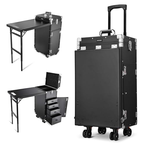 BYOOTIQUE Portable Manicure Table Desk Station for Nail Tech Organizer Rolling Makeup Case with...