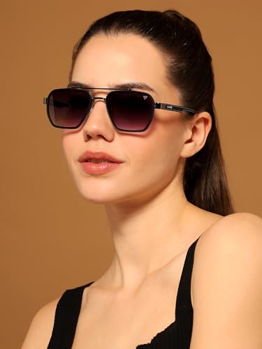Image of Voyage Square UV Protected Sunglasses for Men & Women (Grey & Clear Lens | Grey & Black Frame - MG7581)