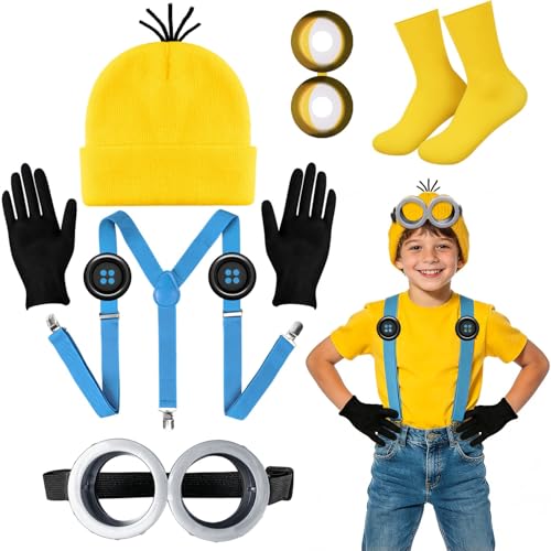 Humairc Halloween Kostüm Cosplay Kostüm Halloween Mütze Cosplay Brille Handschuhe Hosenträger Socken Halloween Kostüm Damen Herren Kinder