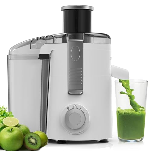 SiFENE Centrifugal Juicer Machine, Compact Fruit and Vegetable Juice Extractor with 2.5 Inch Wide Mouth, 3 Speed Setting, Stainless Steel Filter for Celery, Carrot, Orange, Easy to Clean, White