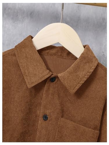 Image of GORGLITTER Boy's Corduroy Shirts Western Long Sleeve Botton Down Shacket Jacket Tops with Pocket Brown 11-12Y