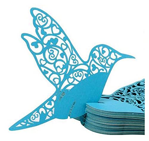 Jilibaba Lot de 50 marque-places pour verre à vin - Motif oiseau - Pour banquets, réceptions, mariages, fêtes d'anniversaire - Bleu