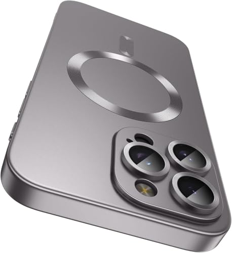 Image of Dizoro Magnetic Case for iPhone 16 Pro Max Case [Compatible with MagSafe][Built-in Camera Lens Protector] Slim Soft Silicone Bumper Shockproof Metallic Luster Back Cover Phone Case (Natural Titanium.)