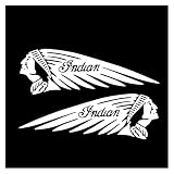 2PCS Motorcycle Cool Stickers Indian Badge Moto Fuel Tank Left Right Side Logo Racing Helmet Decals Decor Auto Accessories PVC(White,30x11cm)