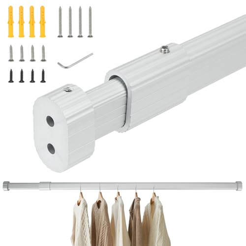 VirtuGro 42-65cm Kleiderstange Ausziehbar bis 70KG Teleskop Kleiderstange für Schrank Stange für Kleiderschrank Verstellbar Verdickt & Robust Weiß