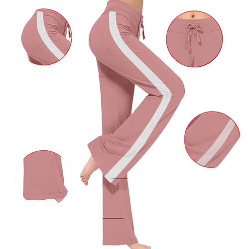 Yoga Pants Women Side Striped High Waist Wide Leg Pants Athletic Casual Drawstring Pant Comfy Stretch Trousers3