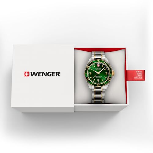 Image of WENGER Executive Swiss Made 40 mm, Green Dial, Silver /Gold Tow-Tone Stainless Steel Bracelet, Men's Watch - 01.2031.105