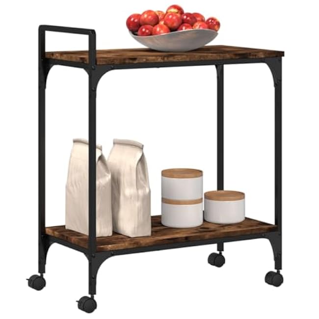 Kitchen Trolley Smoked Oak 23.8x12.2x28.5 Engineered Wood Kitchen Dining Trolleys-2jbww7ES