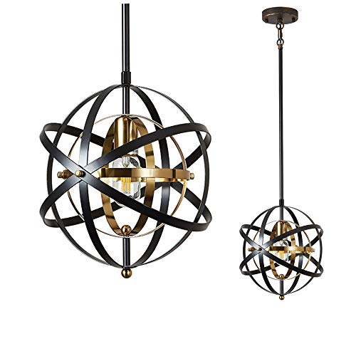 Industrial Vintage Pendant Light Fixture Black Metal Globe Ceiling Lighting Rustic Modern Chandelier Hanging Light for Farmhouse Kitchen Island Dining Room Bedroom Living Room Foyer