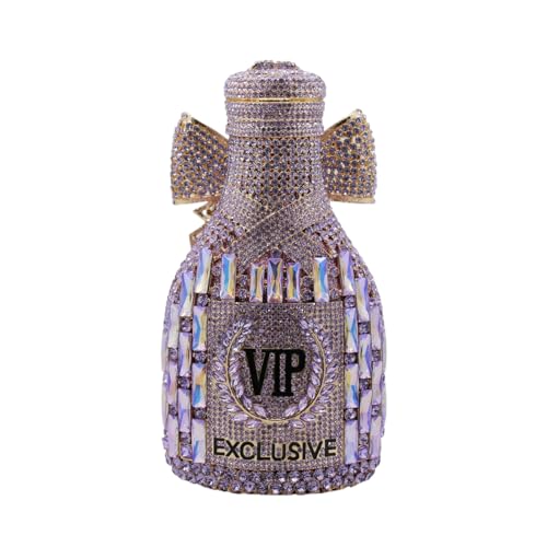 Image of UMREN Women Champagne Bottle Rhinestone Evening Bag Sweet Bow Diamond Clutch Purse Crystal Handbag for Party Cocktail