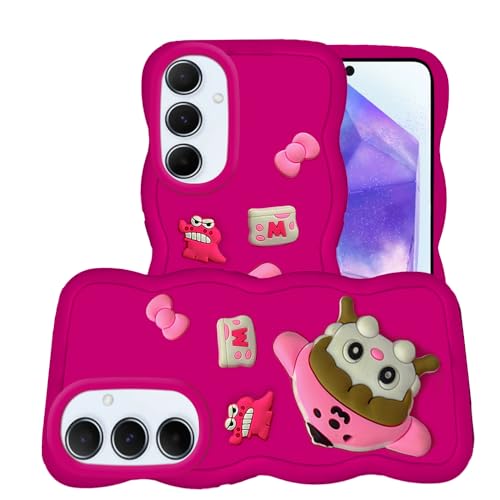 Image of AESTMO Back Case Cover for Samsung Galaxy A35 5G | 3D Cute Fun Cartoon Characters | Anti Slip Grip Cute Wave Curly Frame Shape | Full Body Protection Back Cover for Samsung Galaxy A35 5G (Pink)