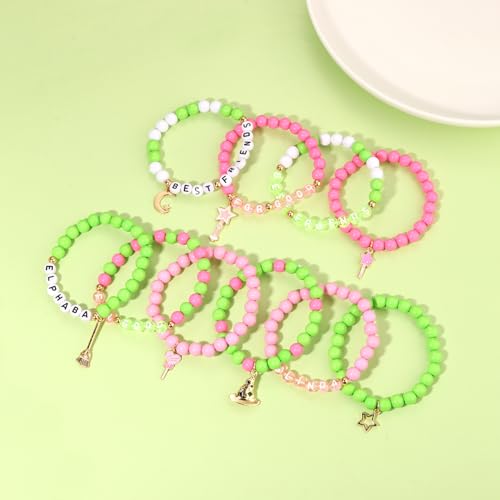 Pink Green Witch Bracelets Crown Witch Hat Friendship Matching Bracelets Stacking Beaded Stretch Bracelet for Glinda Elphaba Movie Fans Gifts4